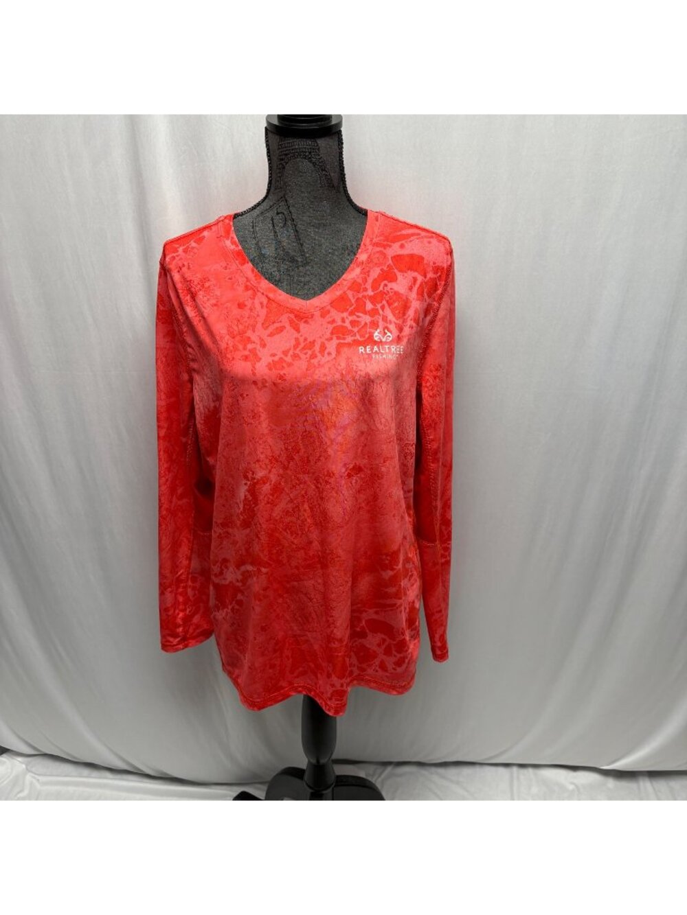 Realtee Fishing Red Camo Long Sleeve Shirt Womens Size XL Performance Comfy